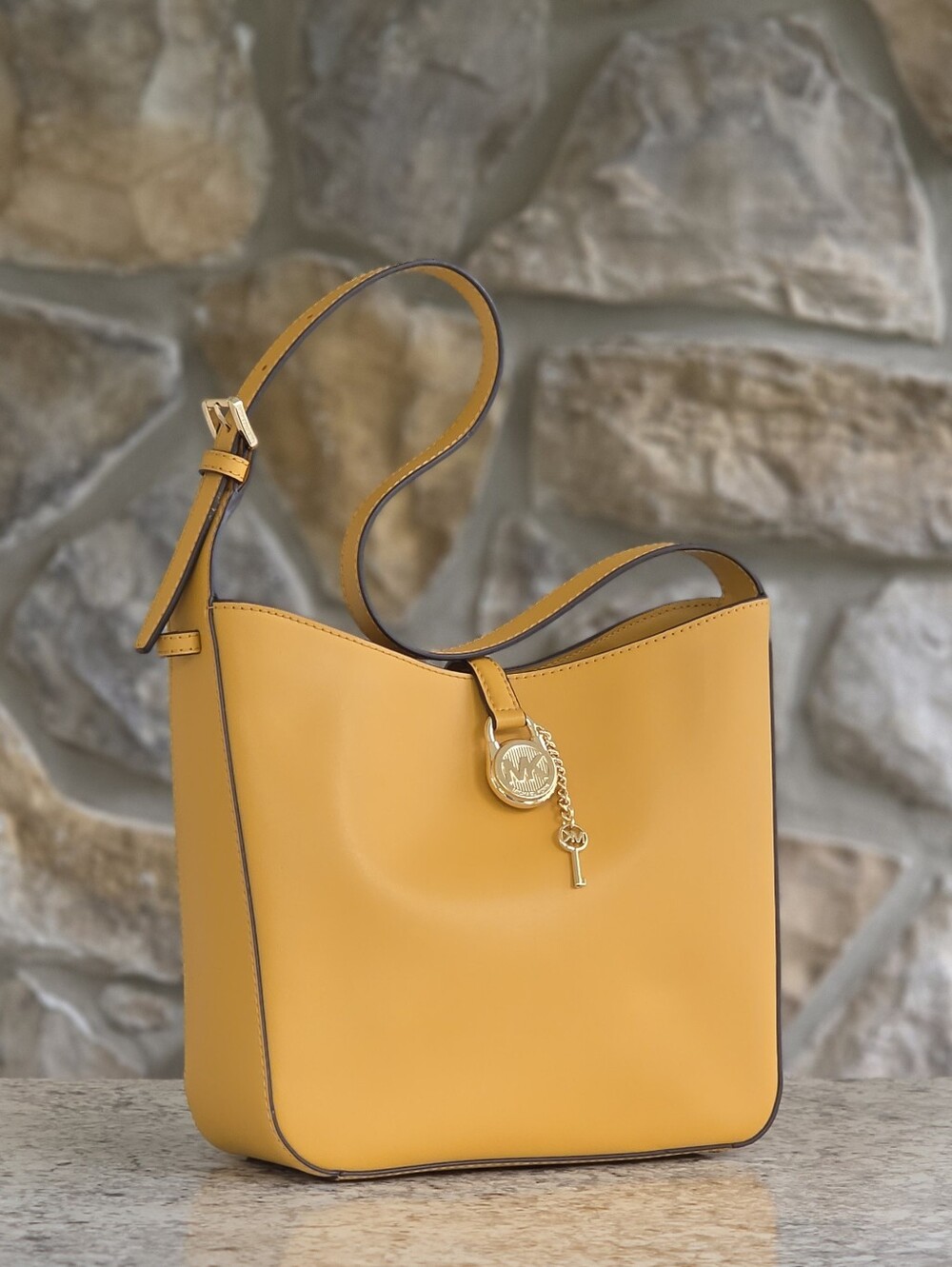Michael Kors Lyra Small Gold Bucket Shoulder Bag